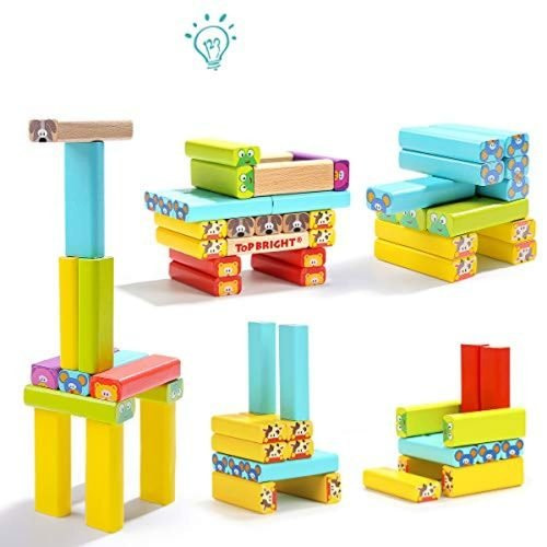 L/S Blocks Colour Tower Wooden Solid Blocks Tumbling Family Fun Game Kids UK 